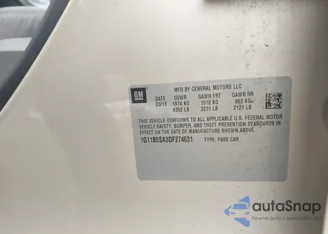 2013 Chevrolet Malibu 1Ls z USA, uszkodzony, nr VIN 1G11B5SA3DF274631